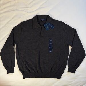 Club Room Charcoal 100% Merino Wool Polo Sweater